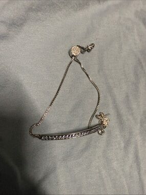Silver Blue Crystal Bar Bracelet with Accent